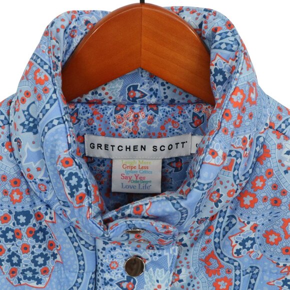 Gretchen Scott The Puffer Vest Pleasantly Paisley Imari Blue Zip Front S - Picture 5 of 8